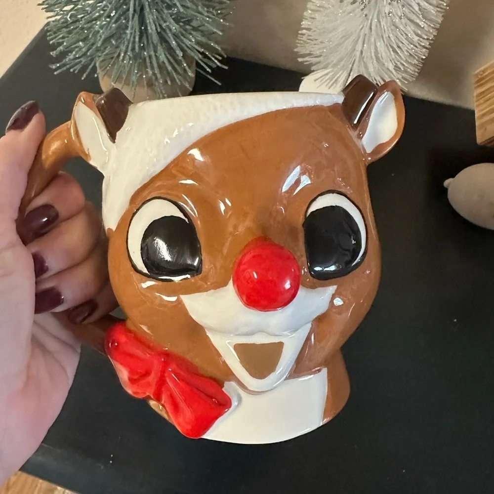 Reindeer Mug with Red Nose and Bow